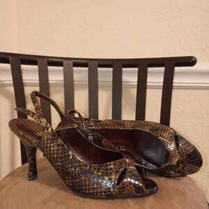 Impo Sling Back Heels - Snakeskin Print - Brown/Beige/Black | Size 7